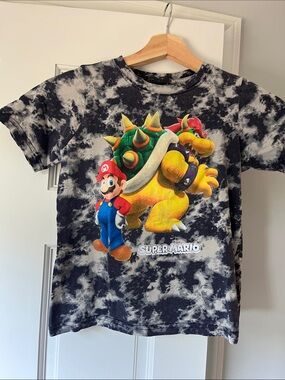 Nintendo Black & White Tie-Dye Kids Super Mario Tee
